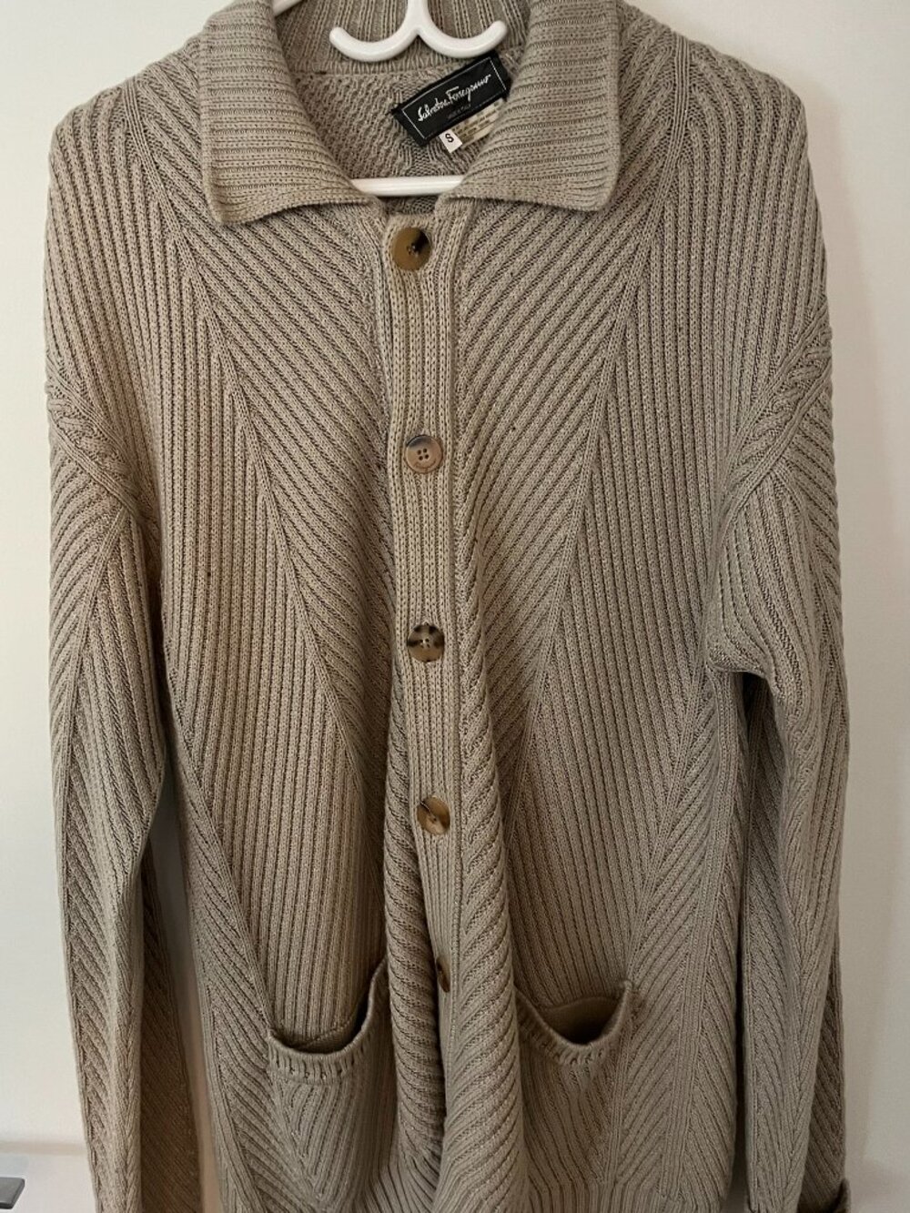 Salvatore Ferragamo Silk Wool Cotton Ribbed Cardigan Men's S Made Italy